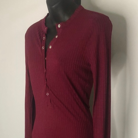 Fleur du Mal Raspberry Red Ribbed Long Sleeve Snap Button Dress Size Medium - Picture 4 of 9
